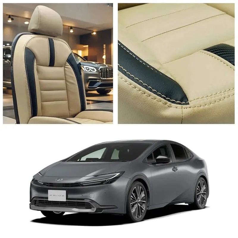 Toyota Prius Hockey Design Beige Black Seat Covers 2025 - 2026 1