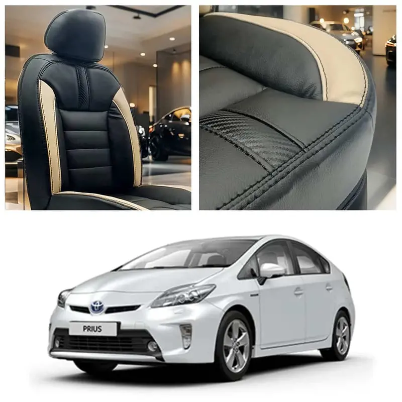 Toyota Prius Hockey Design Black Beige Seat Covers 2009 - 2015 1