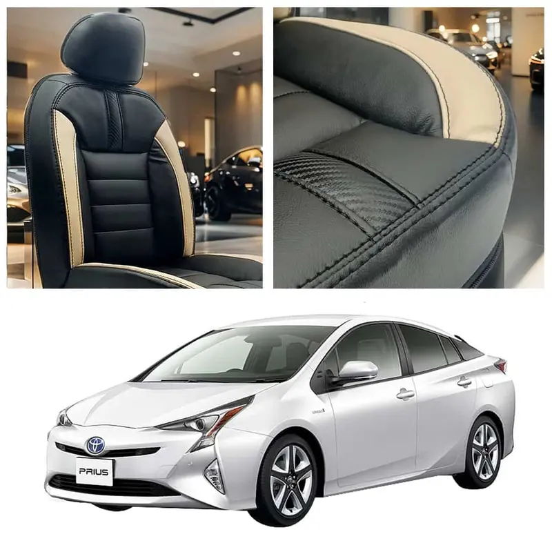Toyota Prius Hockey Design Black Beige Seat Covers 2016 - 2018 1
