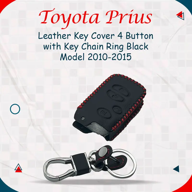 Toyota Prius Leather Key Cover 4 Buttons With Keychain 2010-2015 - - Ring Black 1