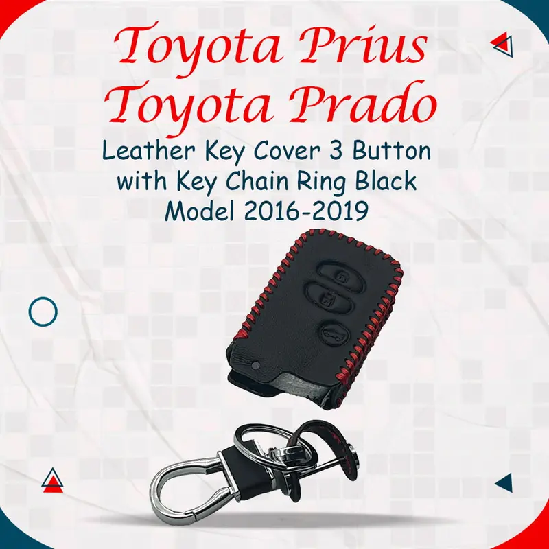 Toyota Prius / Toyota Prado Leather Key Cover 3 Button 2016 - 2019 - With Key Chain Ring Black 1