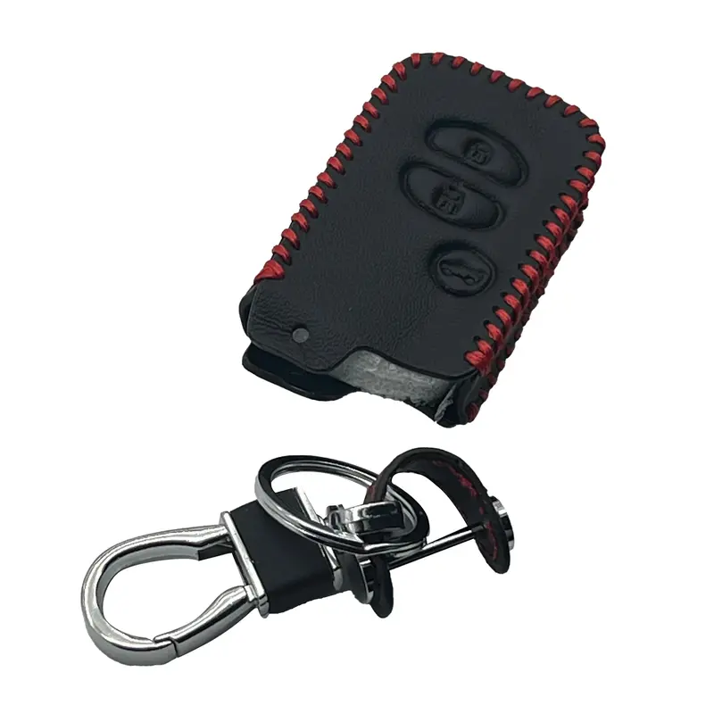 Toyota Prius / Toyota Prado Leather Key Cover 3 Button 2016 - 2019 - With Key Chain Ring Black 2