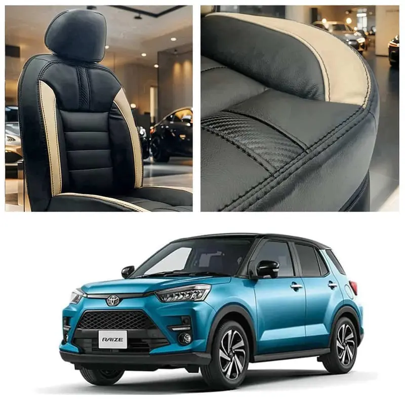 Toyota Raize Hockey Design Black Beige Seat Covers 2024 - 2025 1