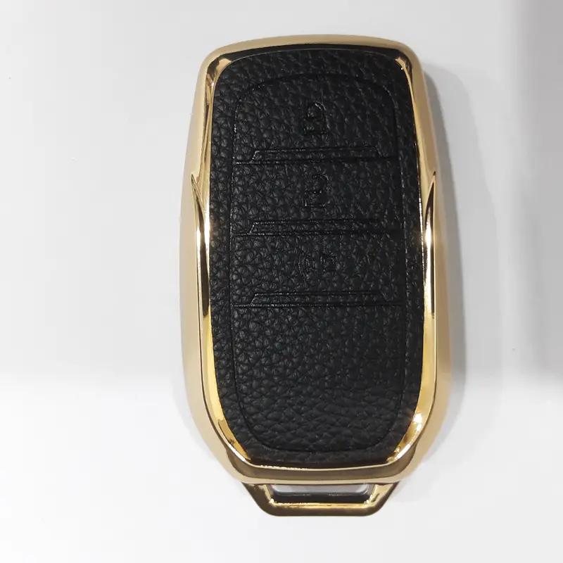 Toyota Revo / Rocco Leather Tpu Car Key Cover (Black & Brown) 1