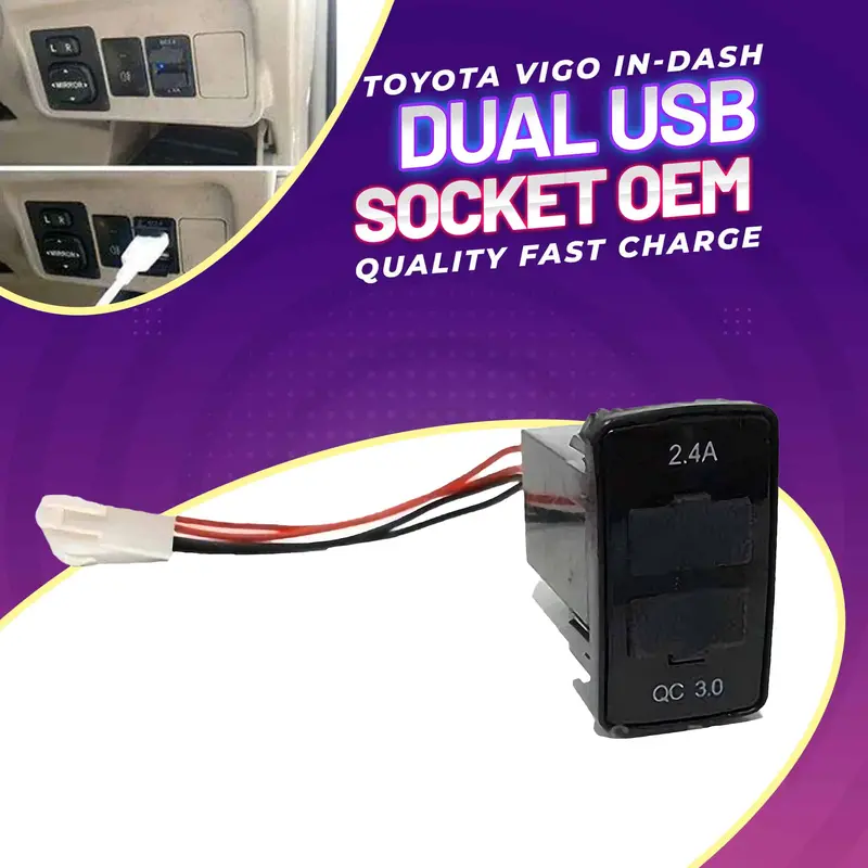 Toyota Vigo In-Dash Dual Usb Socket Oem Quality For Mobile Fast Charge 2005 - 2015 1