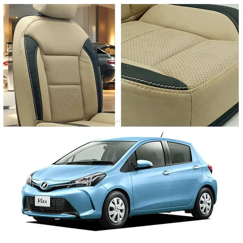 Toyota Vitz Breathable Beige Black Seat Covers 2014-2021 1