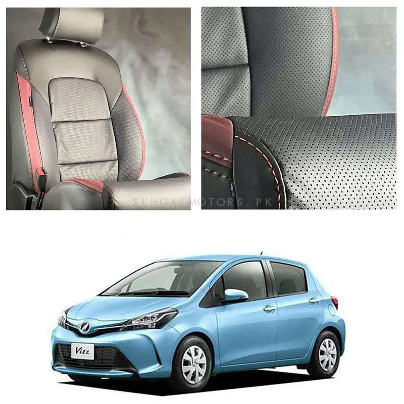 Toyota Vitz Breathable Black Red Seat Covers - Model 2014-2021 1
