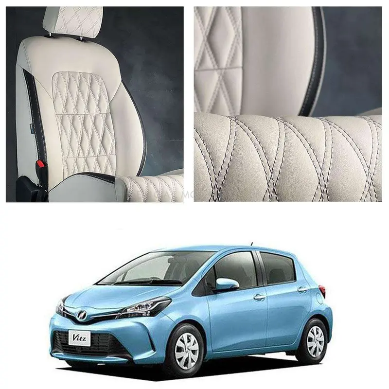 Toyota Vitz Diamond Cut Beige Black Seat Covers - Model 2014-2021 1