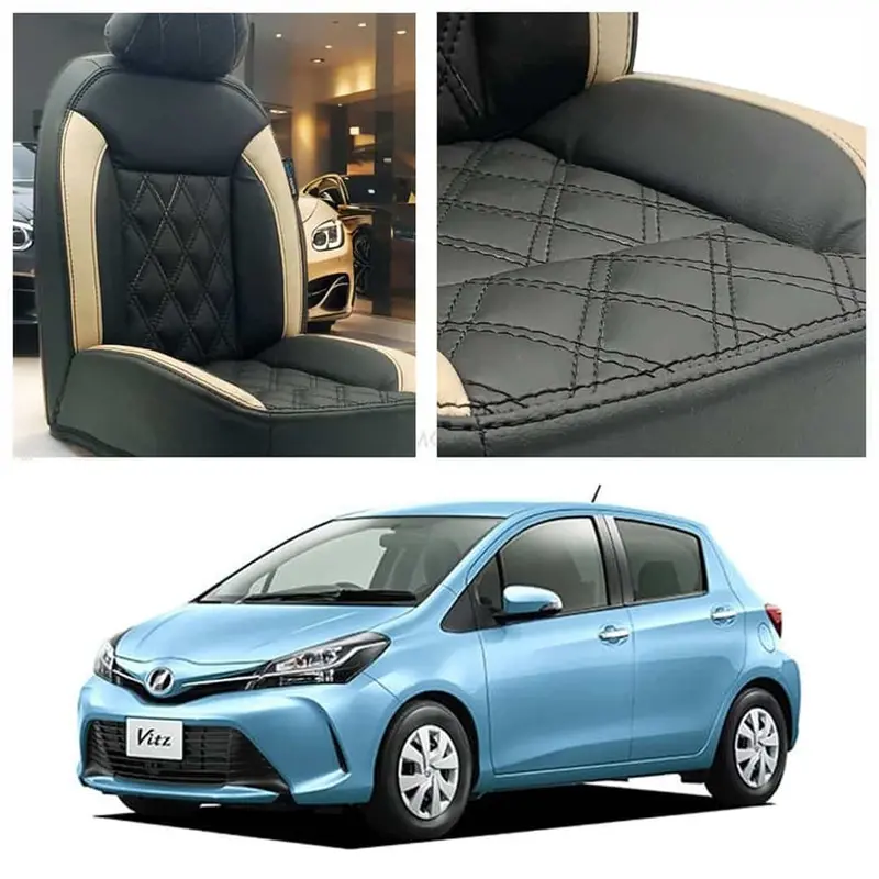 Toyota Vitz Diamond Cut Black Beige Seat Covers 2014-2021 1