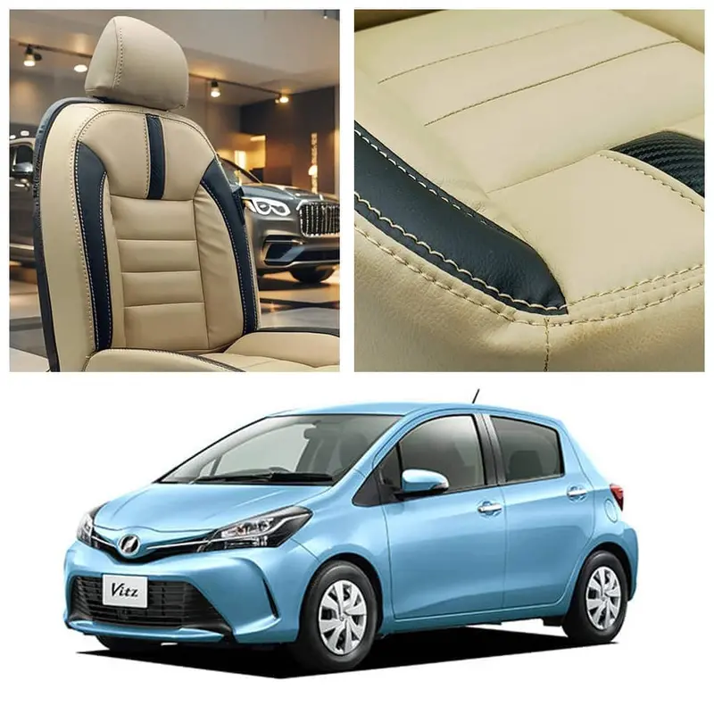 Toyota Vitz Hockey Design Beige Black Seat Covers 2014-2021 1