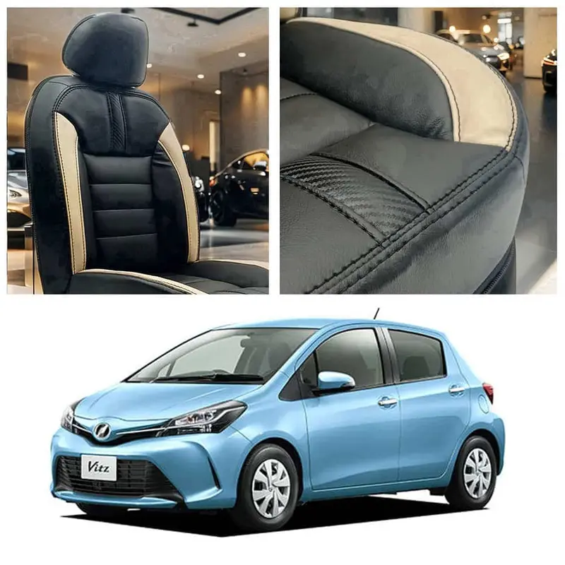 Toyota Vitz Hockey Design Black Beige Seat Covers 2014-2021 1