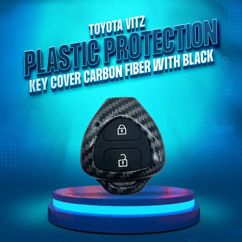 Toyota Vitz Plastic Key Cover Pvc 2 Buttons 2014-2019 - - Carbon Fiber With Black 1