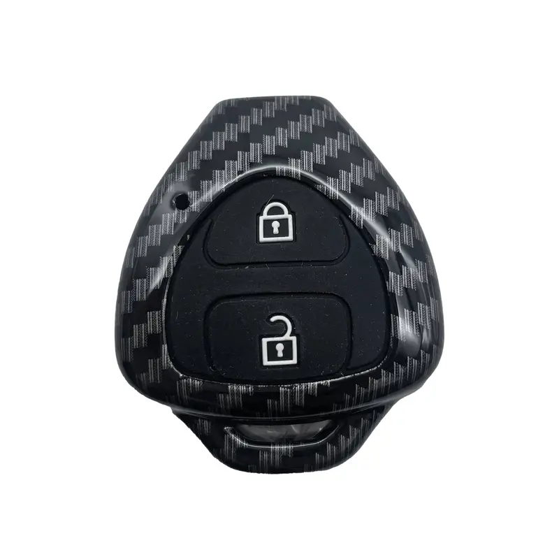 Toyota Vitz Plastic Key Cover Pvc 2 Buttons 2014-2019 - - Carbon Fiber With Black 2