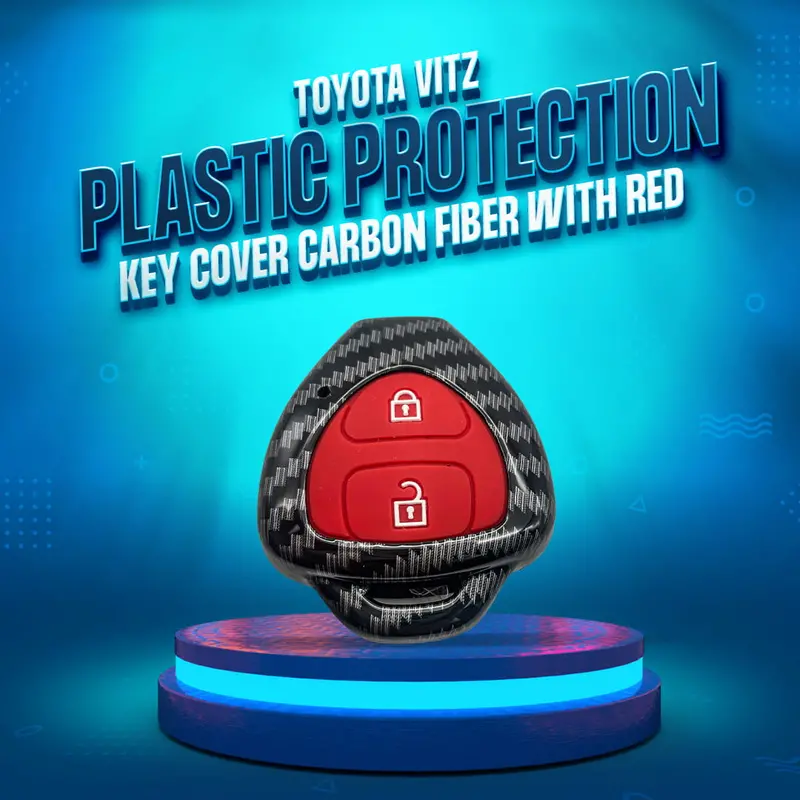 Toyota Vitz Plastic Key Cover Pvc 2 Buttons 2014-2019 - - Carbon Fiber With Red 1