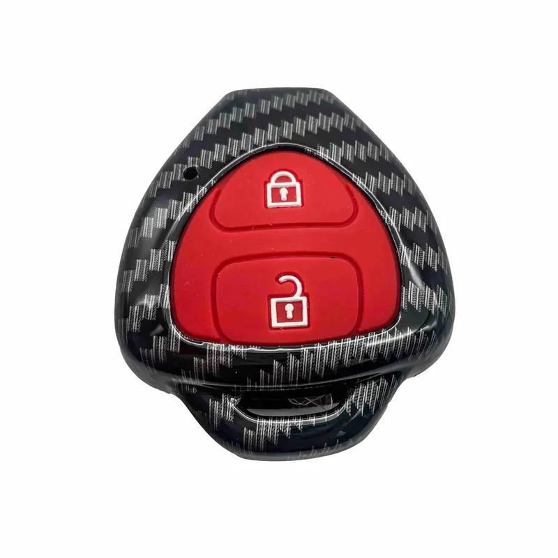 Toyota Vitz Plastic Key Cover Pvc 2 Buttons 2014-2019 - - Carbon Fiber With Red 2