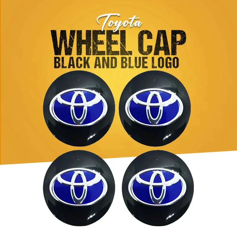 Toyota Wheel Cap Logo Black With Centre Logo Blue Sticker - 4 Pcs 1