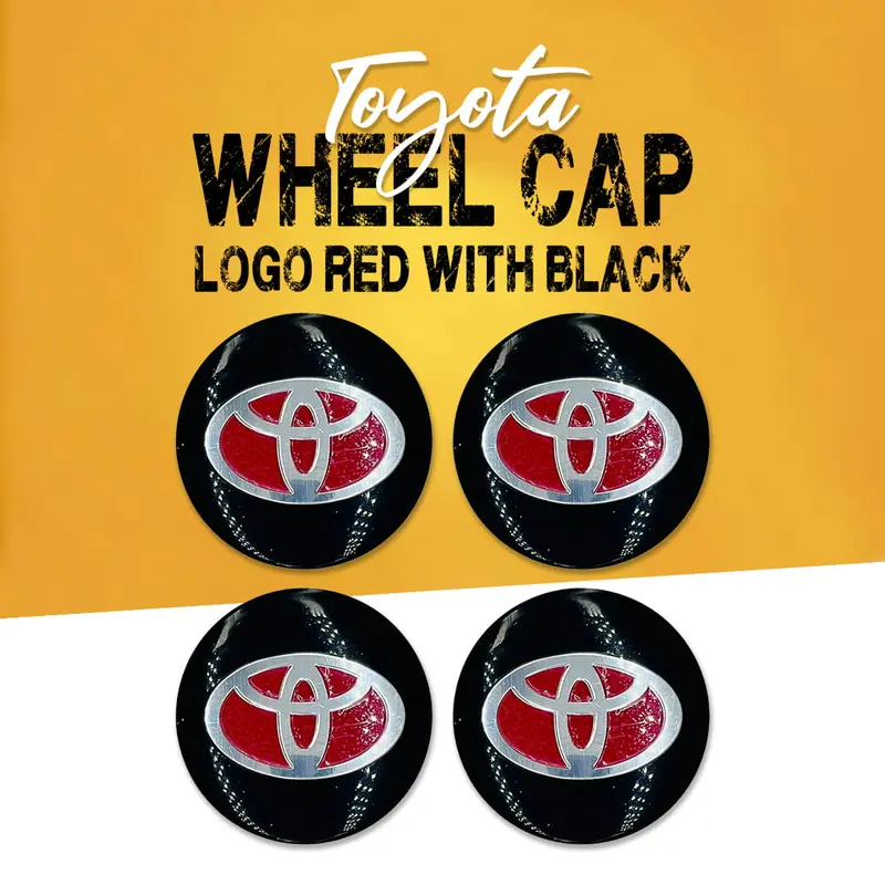 Toyota Wheel Cap Logo Red With Black Center Hub Badge Sticker - 4 Pcs 1