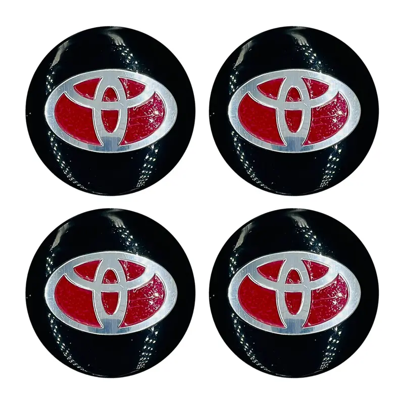 Toyota Wheel Cap Logo Red With Black Center Hub Badge Sticker - 4 Pcs 2
