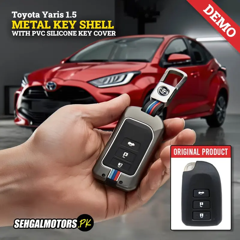Toyota Yaris 1.5 Metal Key Shell Case Cover With Pvc Silicone 3 Button 1