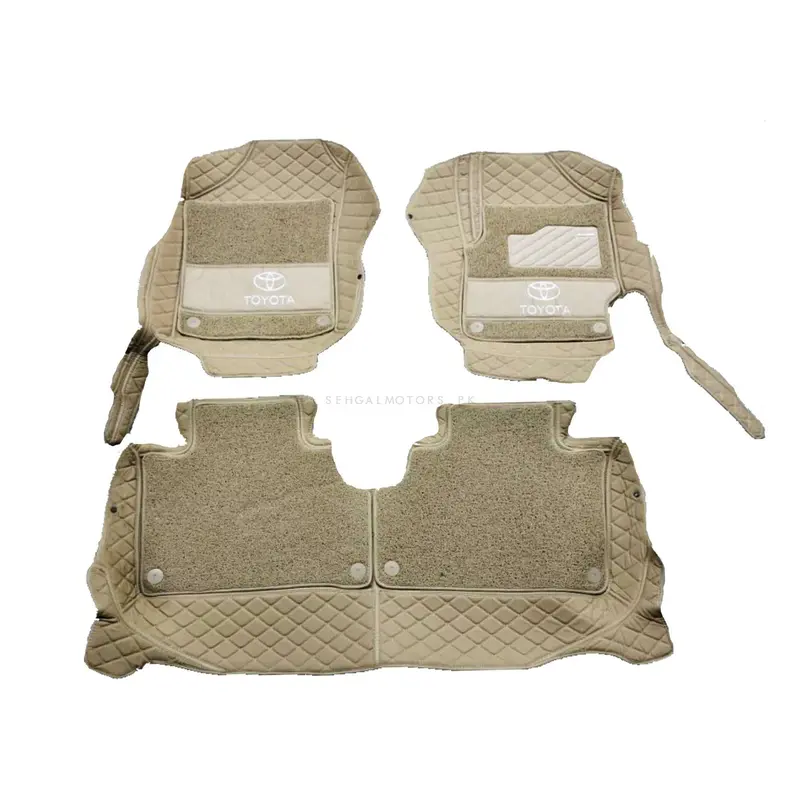Toyota Yaris 10D Floor Mats - Mix Thread Beige 3Pcs 2020-2024 - - With Beige Grass With Logo 2