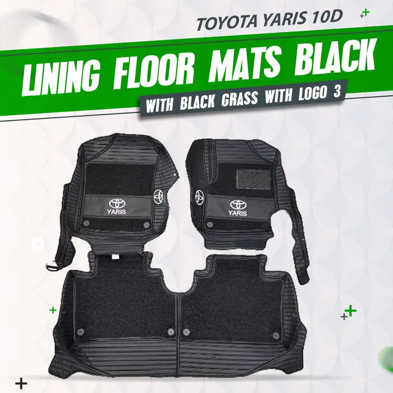 Toyota Yaris 10D Lining Floor Mats Black 3 Pcs 2020-2024 - -  With Black Grass With Logo 1
