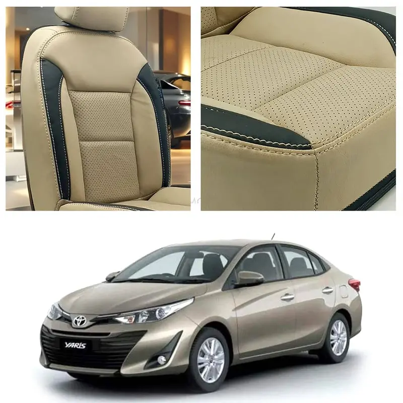 Toyota Yaris Breathable Beige Black Seat Covers 2020 - 2024 1