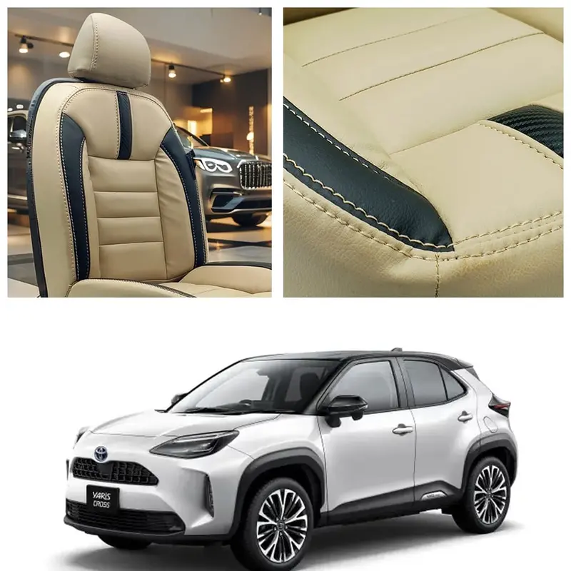 Toyota Yaris Cross Hockey Design Beige Black Seat Covers 2025 - 2026 1