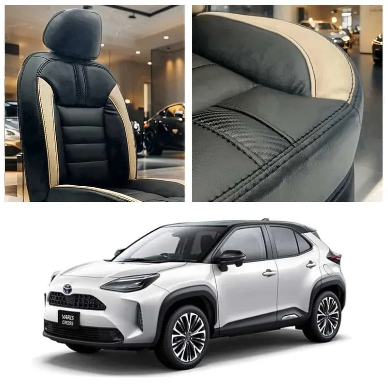 Toyota Yaris Cross Hockey Design Black Beige Seat Covers 2025 - 2026 1