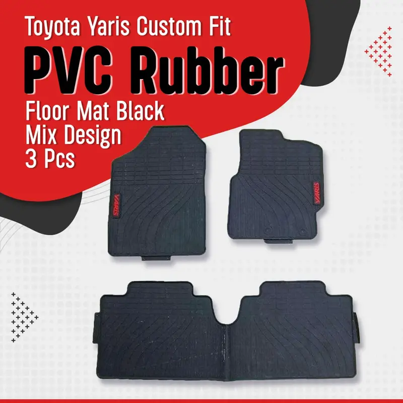 Toyota Yaris Custom Fit Pvc Rubber Floor Mat 3Pcs 2020-2021 - Black Mix Design 1