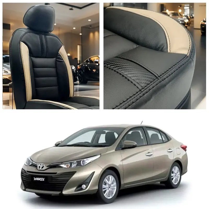 Toyota Yaris Hockey Design Black Beige Seat Covers 2020 - 2024 1