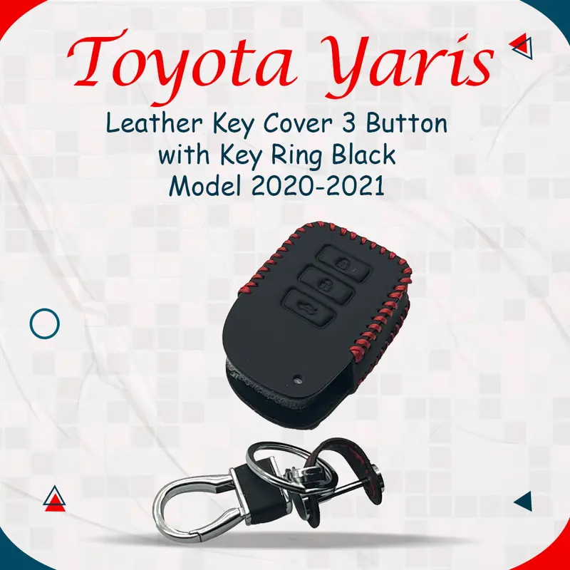 Toyota Yaris Leather Key Cover 3 Button With Key Ring Black -2020-2021 1