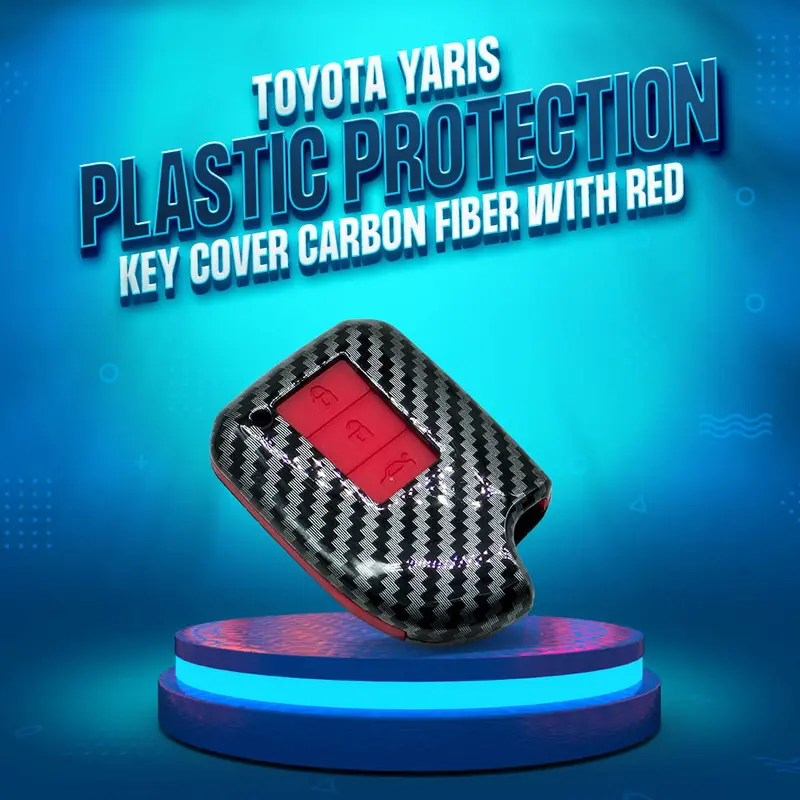 Toyota Yaris Plastic Key Cover Pvc 3 Buttons 2020-2021 - - Carbon Fiber With Red 1