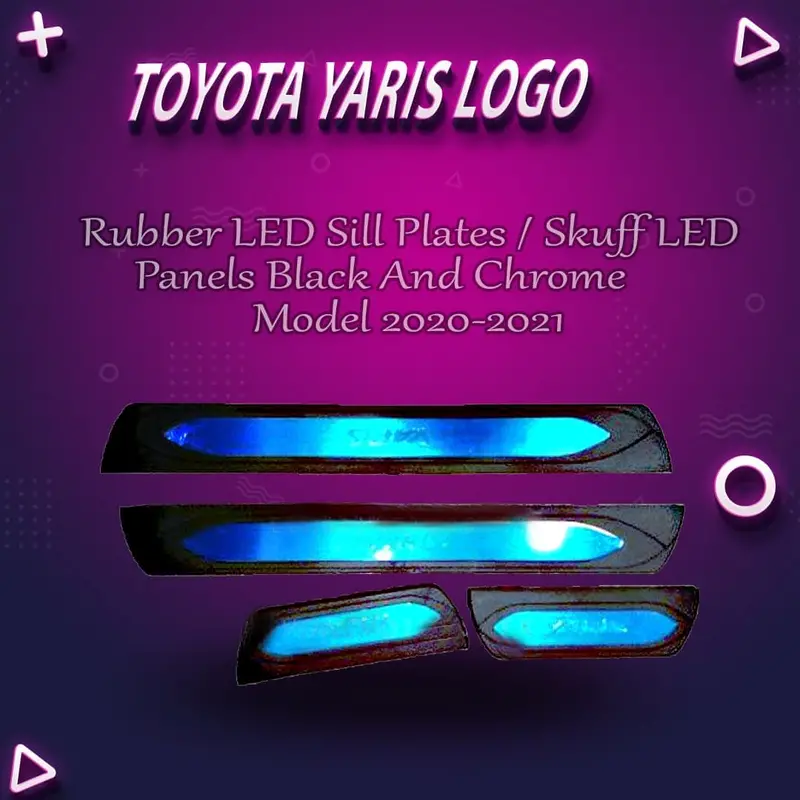 Toyota Yaris Rubber Led Sill Plates / Skuff Led Panels 2020-2021 - - Black And Chrome 1