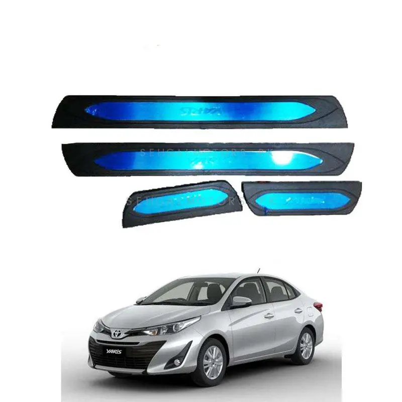 Toyota Yaris Rubber Led Sill Plates / Skuff Led Panels 2020-2021 - - Black And Chrome 2