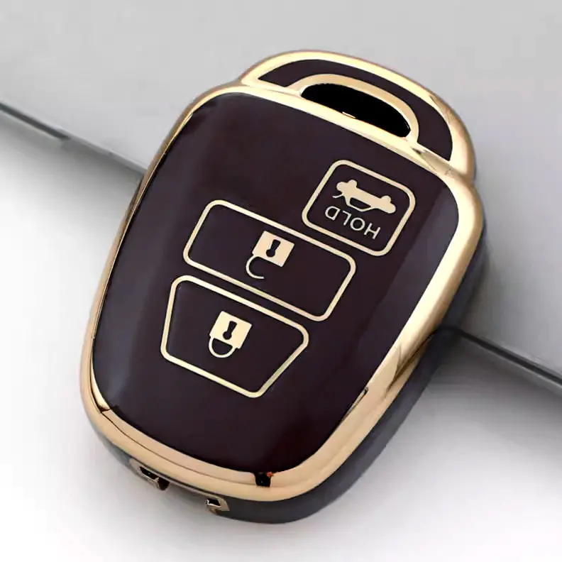 Toyota Yaris Tpu Key Cover Black With Golden 3 Buttons 2020-2024 2