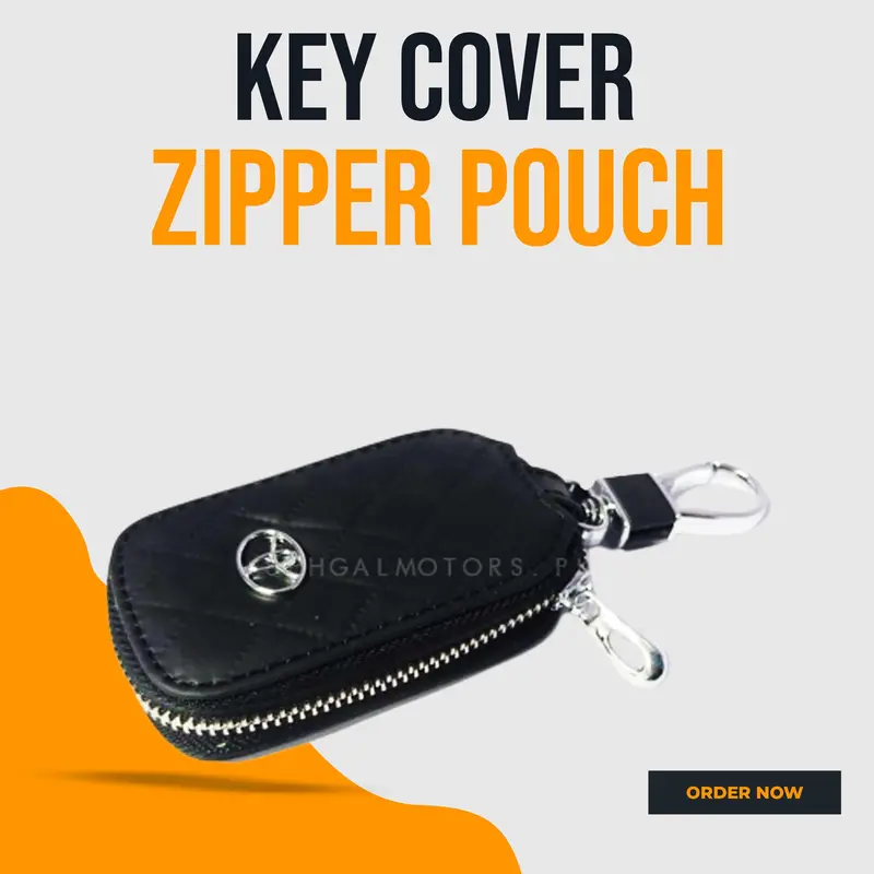 Toyota Zipper 7D Style Key Cover Pouch Black With Keychain Ring 1