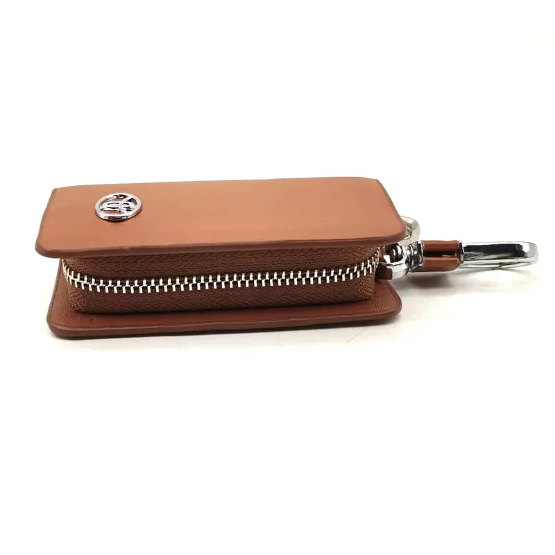 Toyota Zipper Glossy Leather Key Cover Pouch Brown With Keychain Ring 2