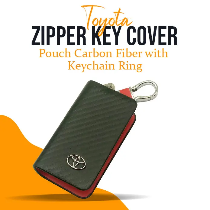 Toyota Zipper Key Cover Pouch Carbon Fiber With Keychain Ring 1