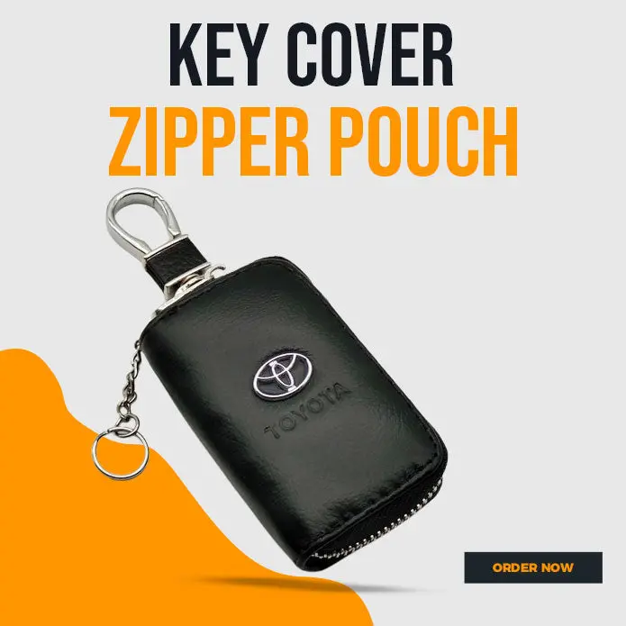 Toyota Zipper Leather Key Cover Pouch Black With Keychain Ring 1