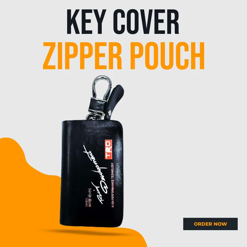 Trd Power Zipper Glossy Leather Key Cover Pouch Black With Keychain Ring 1