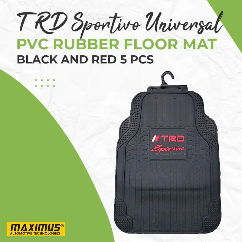 Trd Sportivo Universal Pvc Rubber Floor Mat Black And Red Mix Design - 5 Pcs - Foot Mat For Car 1