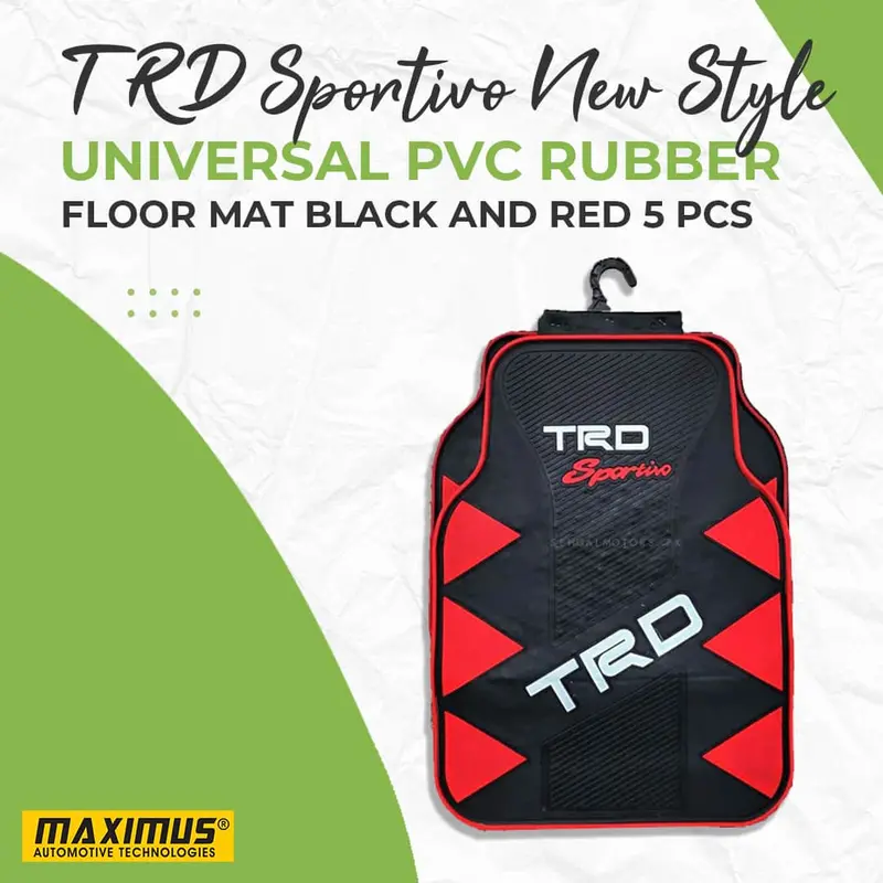Trd Sportivo Universal Pvc Rubber Floor Mat Black And Red - Mix Design 5 Pcs - Foot Mat For Car 1