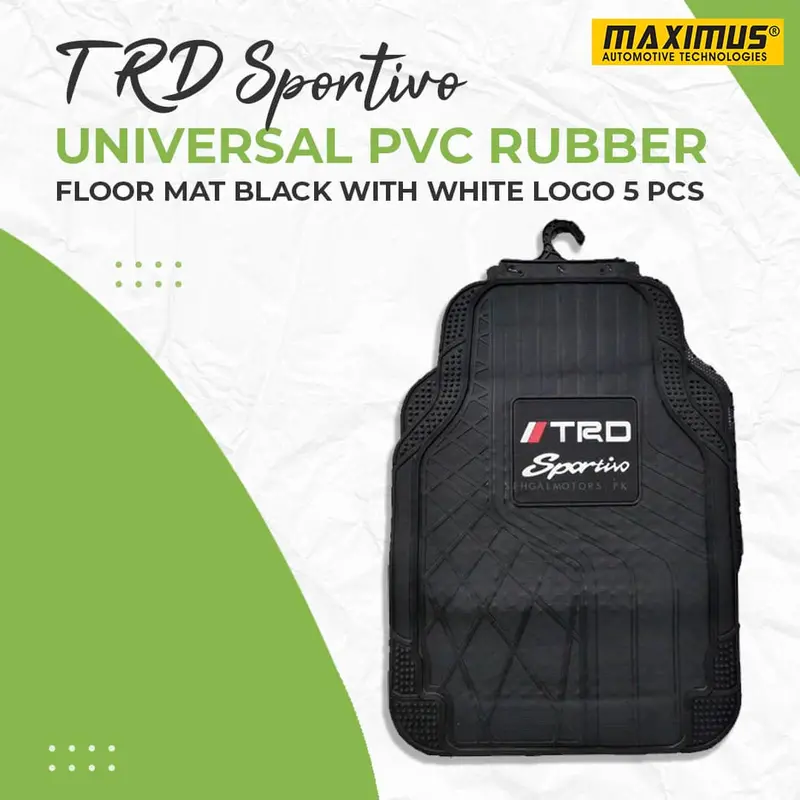 Trd Sportivo Universal Pvc Rubber Floor Mat Black With White Logo - Mix Design 5 Pcs - Foot Mat For Car 1