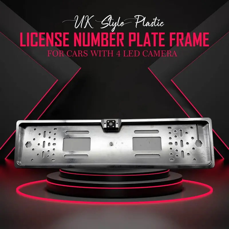 Uk Style Chrome Plastic License Number Plate Frame - For Cars With 4 Led Camera 1