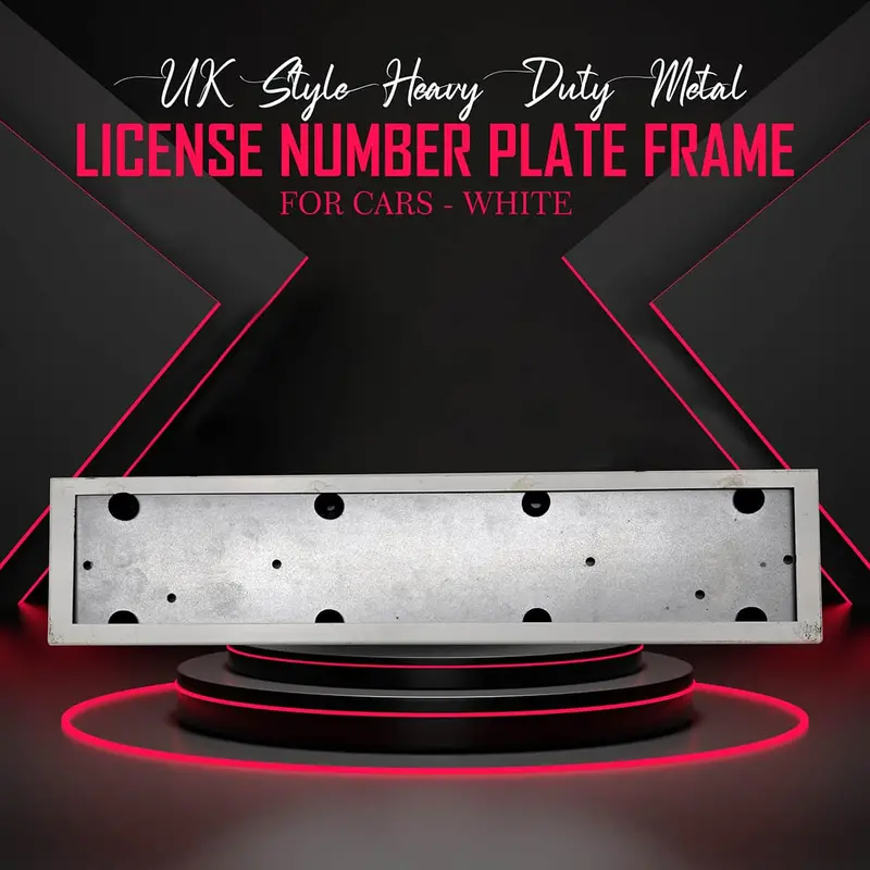 Uk Style Heavy Duty Metal License Number Plate Frame - For Cars -- White 1
