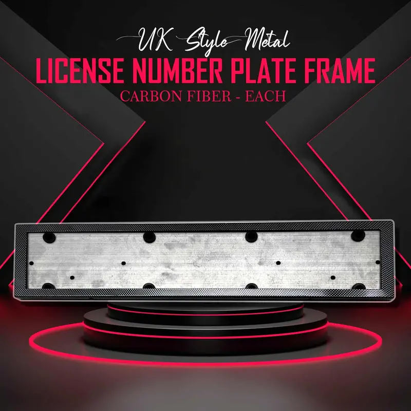 Uk Style Metal License Number Plate Frame Carbon Fiber - Each 1