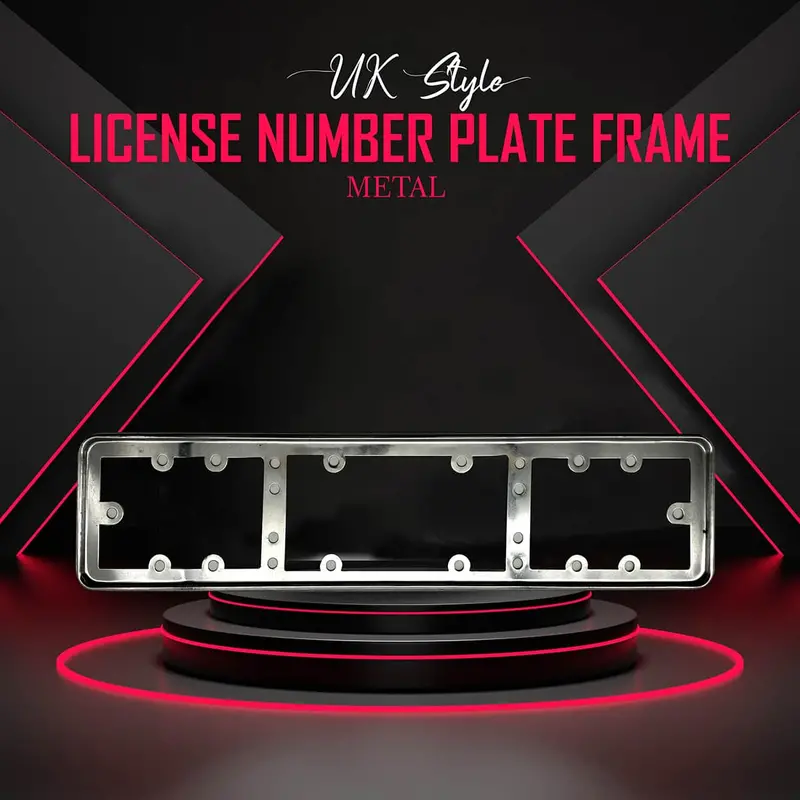 Uk Style Metal License Number Plate Frame Design B Chrome - Each 1