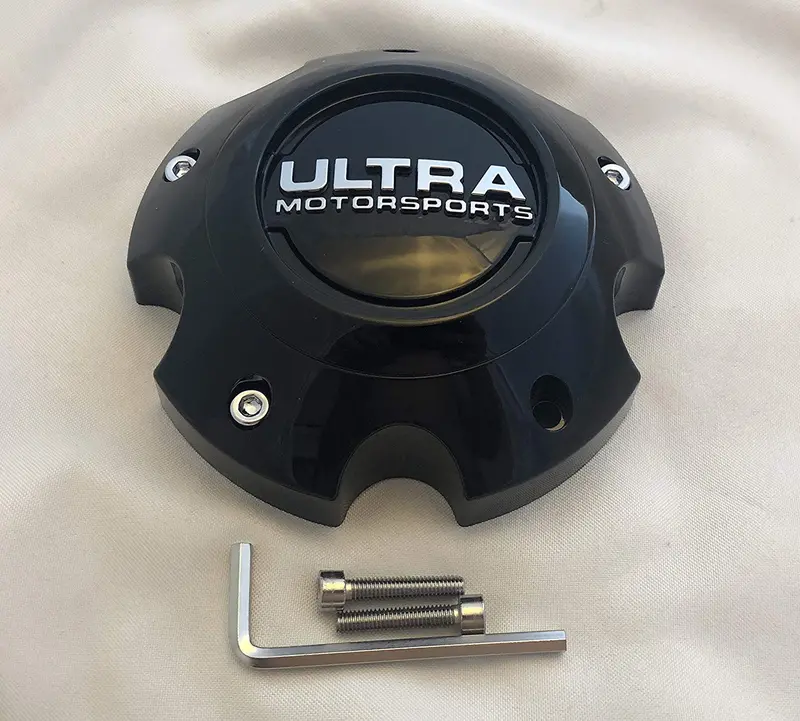 Ultra 5 Lug Gloss Black Wheel Center Cap (Qty 2) P/N # 89-9750-Cap With Bolts 1