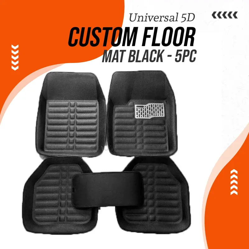 Universal 5D Custom Floor Mat Black - 5Pc - Car Interior Mats For Floor | Car Mats | Vehicle Mats 1