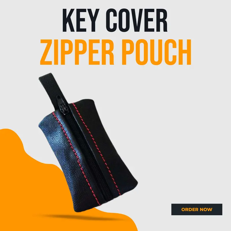 Universal 7D Zipper Matte Mix Thread Leather Key Cover Pouch Black 1